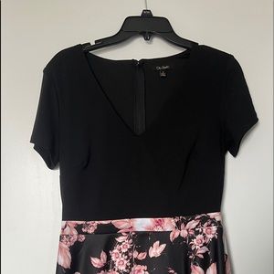 City Studio Dress, Size 11, Black with pink floral print